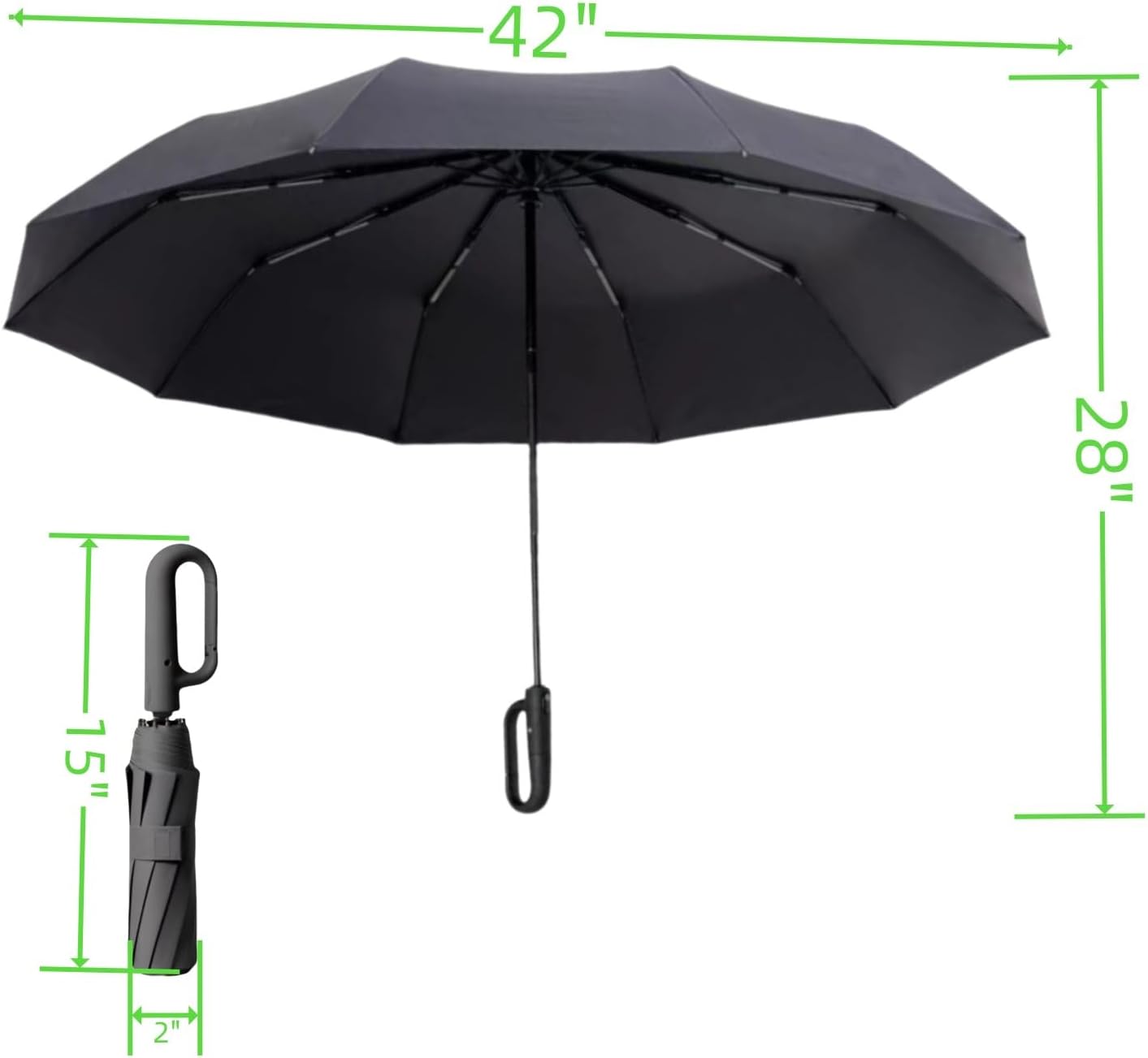 Foldable Umbrella for Travel,42“ Lightweight Automatic Open Close Umbrella, 10 Ribs Portable Rain Sunshine Wind Proof Black