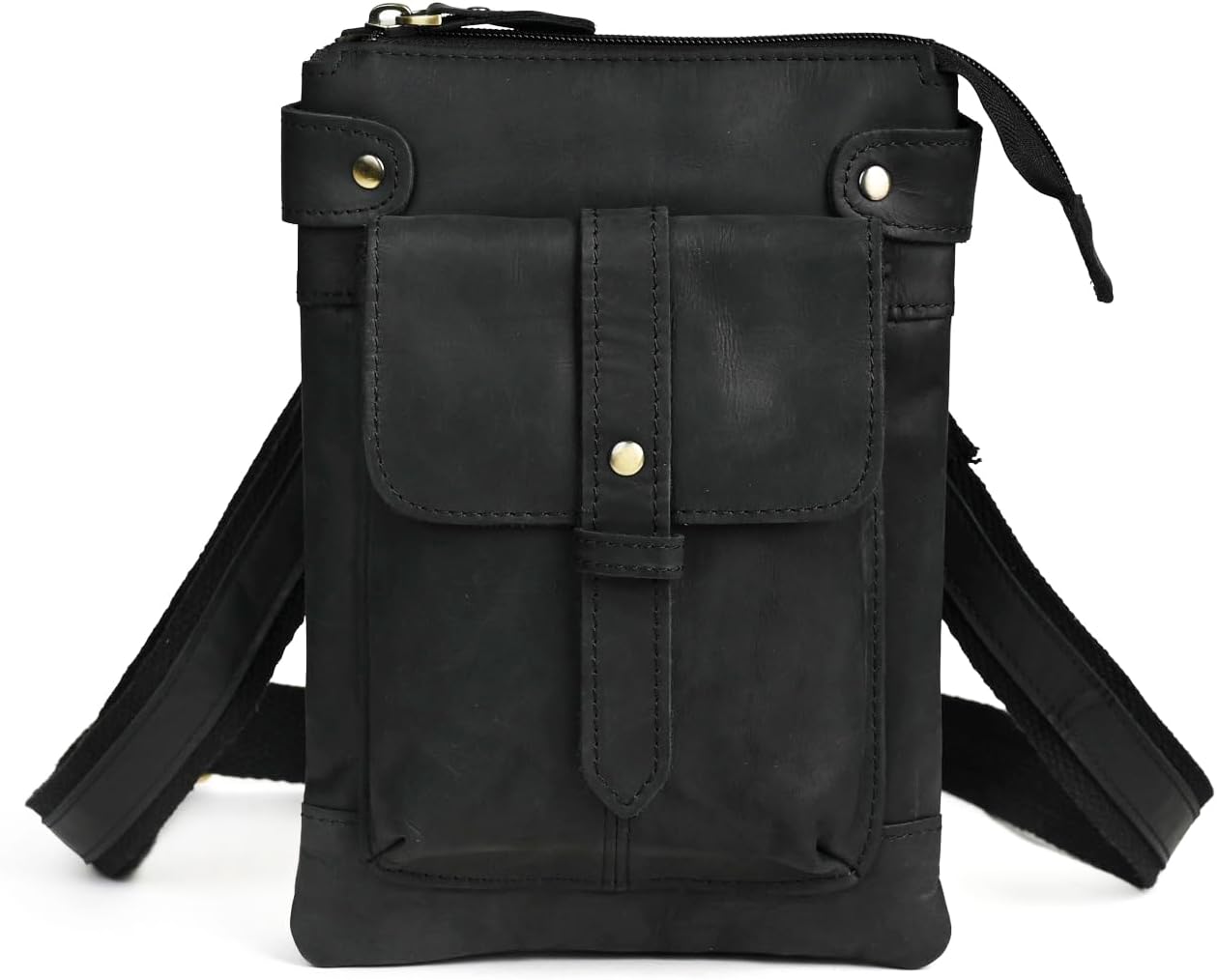 Men's Genuine Leather Small Messenger Shoulder Satchel - Adjustable Waist Bag