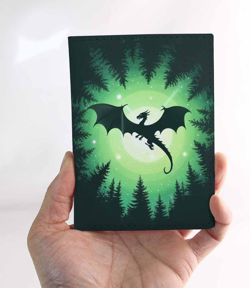 Dragon Passport Holder for Travel Green Starry Sky Dragon PU Leather Passport Cover Wallet Cute Passport Card Holder for Women and Men