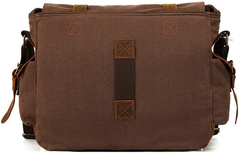 Sechunk Vintage Military Leather Canvas Laptop Bag Messenger Bags Medium