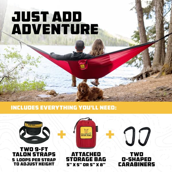 Wise Owl Outfitters Camping Hammock – up to 500lbs Portable Hammock with Tree Straps - Travel