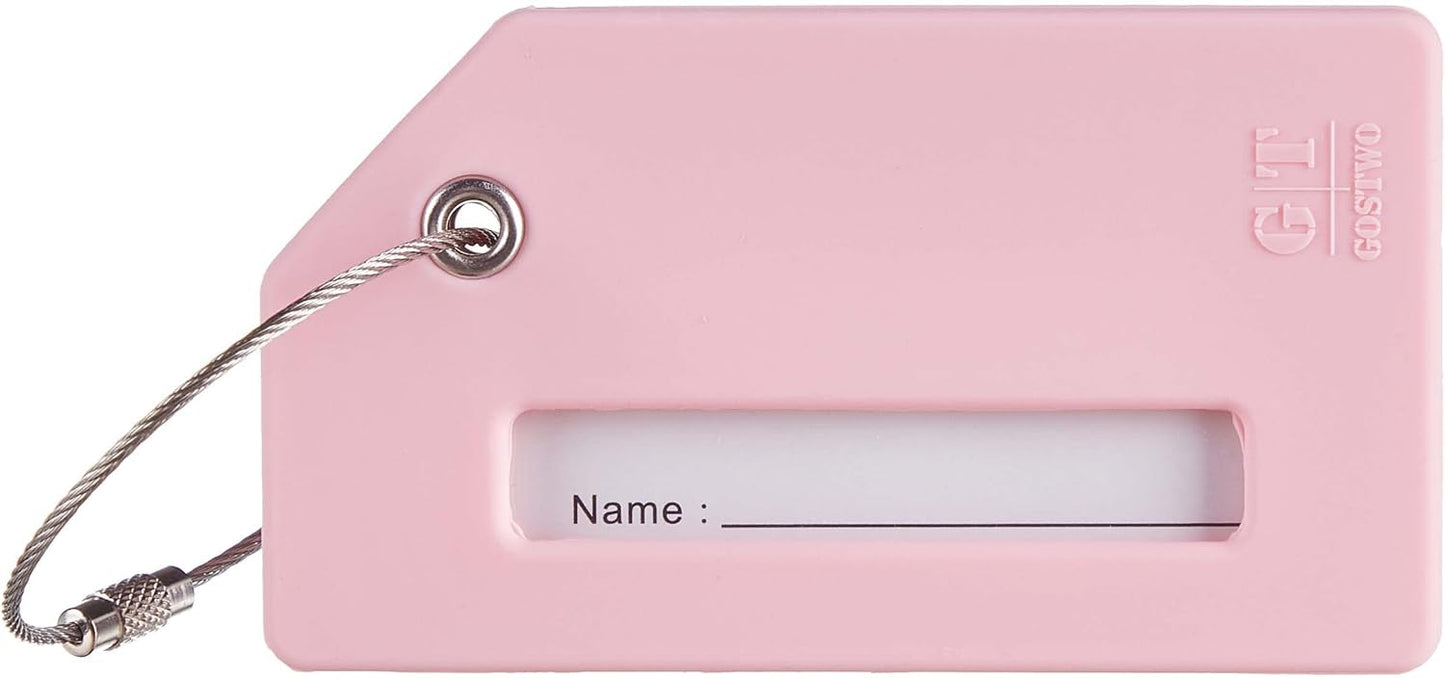 Gostwo 2 Pack Silicone Luggage Tags for Suitcases, 26 Initial Letter Baggage Labels Handbag School Bag Suitcase Instrument Tag with Stainless Steel Loop(Pink)(Airplane)