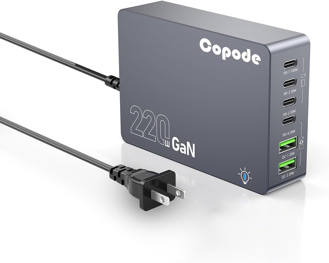 220W USB C Charger Block, 6-Port GaN USB C Charging Station PD 100W PC Laptop Fast Charger Adapter Compatible with iPhone 17, Galaxy 25, MacBook,ipad and More Devices(Gray)
