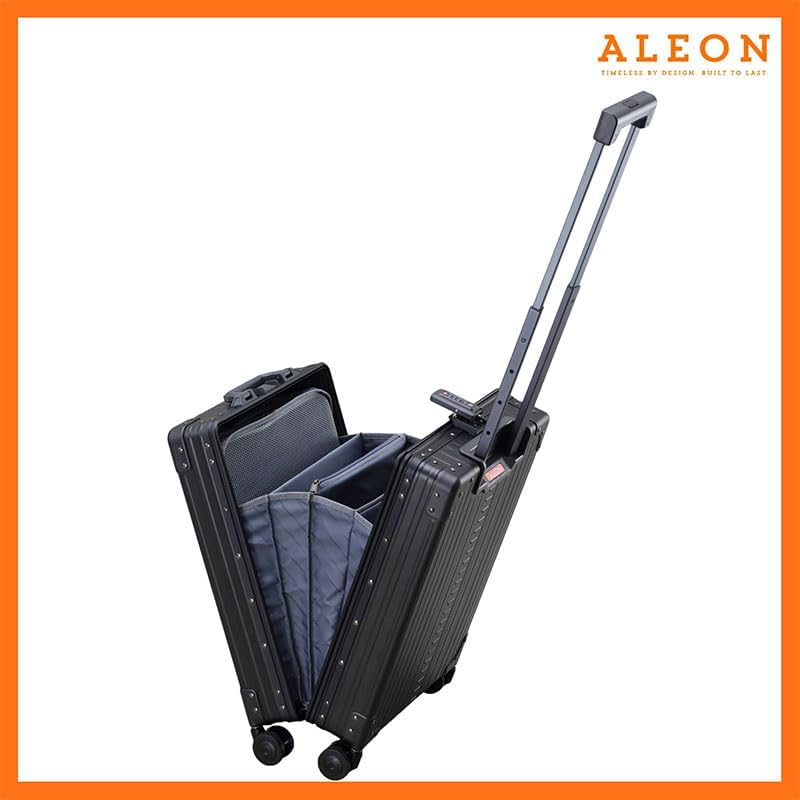 Aleon All-Aluminum 21" Vertical Carry-On Business Briefcase, TSA-Approved Hardshell Case, Spinner Wheels, Laptop Compartment, Aluminum Frame Cabin Bag for Travel & Business, Durable & Sleek (Onyx)