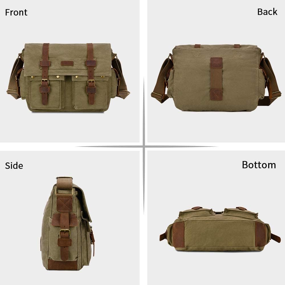 Kattee Military Messenger Bag Canvas Leather Shoulder Bag
