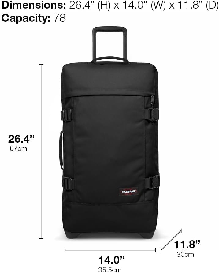 EASTPAK Tranverz M – 78L Large Wheeled Luggage with Dual Compartments, TSA Lock, Compression Straps & Smooth-Wheeling System, Ultra Marine