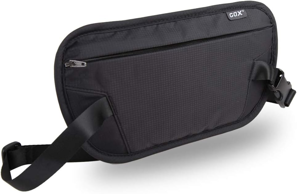 RFID Blocking Money Belt - Slim Under Cloth Passport Holder & Travel Wallet | Secure Hidden Fanny Pack for Men Women (Black-L)