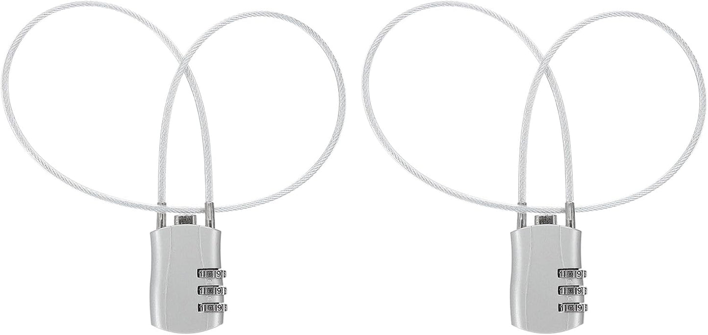 MECCANIXITY 2 Pcs Luggage Travel Lock, 3 Digit Cable Combination Lock 1-3/16" Width Body with 20" Long Cable for Suitcase Bag Cabinets Small Fences Gym, Silver