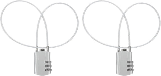MECCANIXITY 2 Pcs Luggage Travel Lock, 3 Digit Cable Combination Lock 1-3/16" Width Body with 20" Long Cable for Suitcase Bag Cabinets Small Fences Gym, Silver