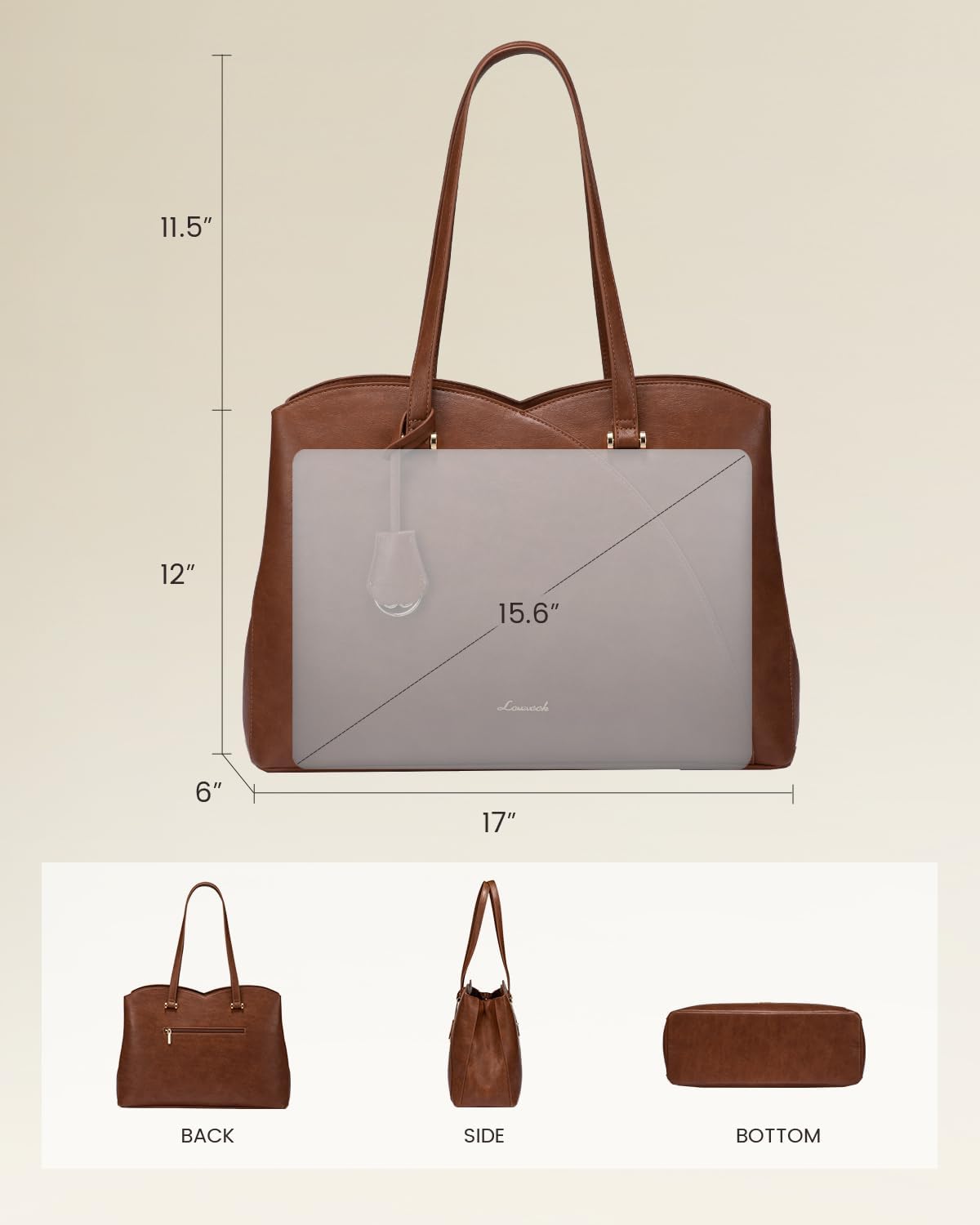 LOVEVOOK 17 Inch Laptop Tote Bag for Women, Work Bags Laptop Bag Teacher Tote Bag, Leather Computer