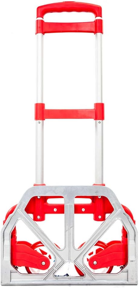Portable Push Cart & Luggage Dolly Cart,Luggage Trolley Cart,Aluminum Portable Folding Hand Truck Cart,Utility Collapsible Hand Truck,with Elastic Ropes,for Home Moving Travel Office Use (Red)