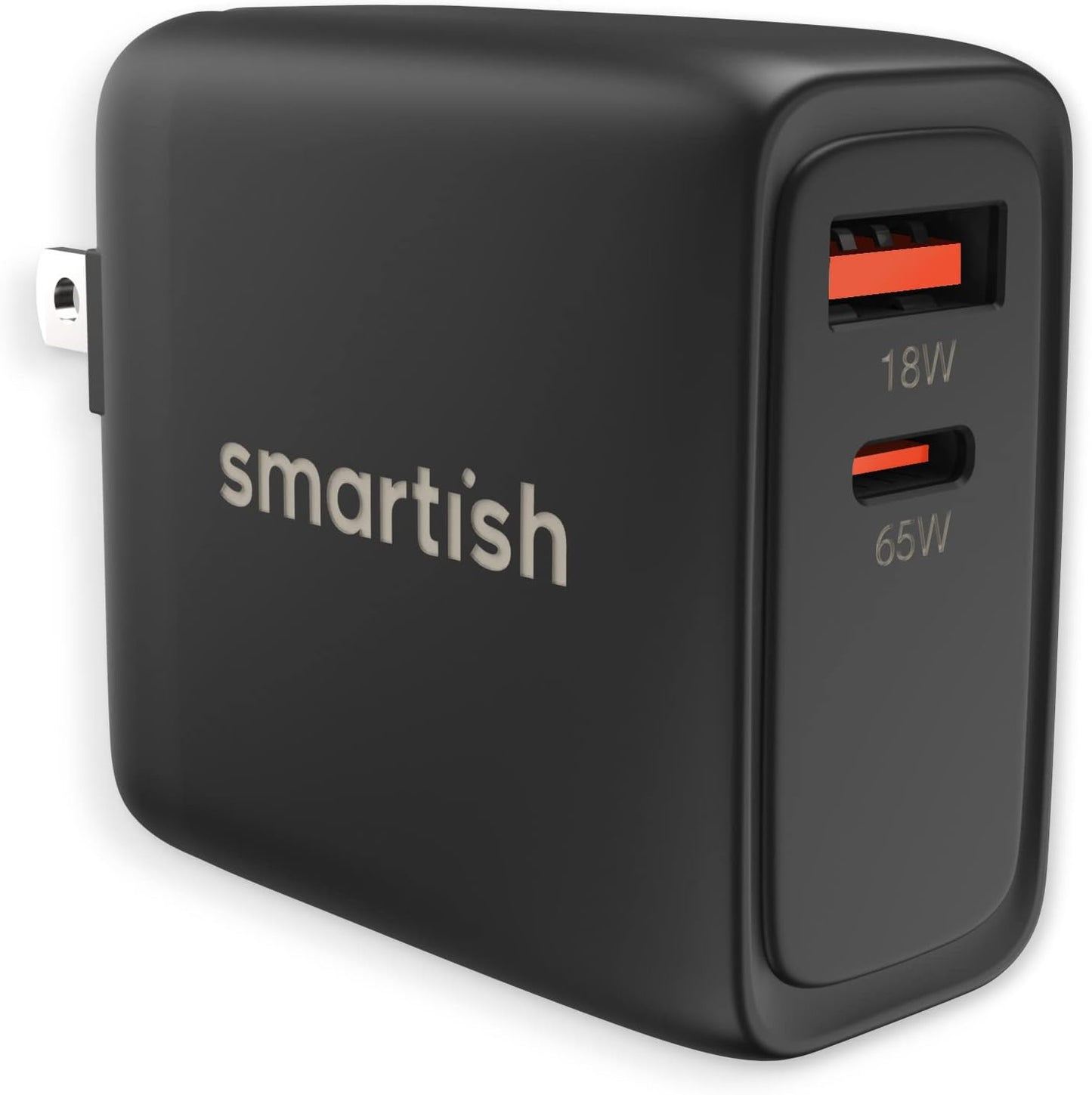 Smartish USB-C/USB Wall Charger for iPhone 17,16,15 & MacBook - Charge Shack-2 Port 65W Quick Charger - Type C Power Brick Wall Plug - Compatible with MacBook Pro iPhone Android Laptops