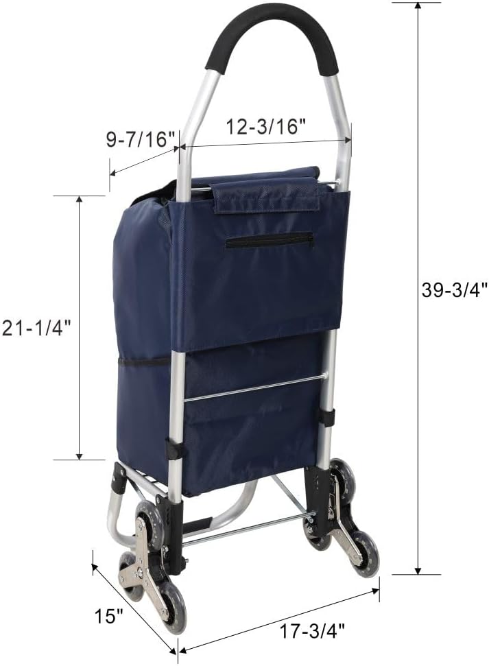 Heavy Duty Foldable Shopping Trolley with Stainless Steel Triangular Wheels Oxford Waterproof Cart Removable Bag for Groceries Laundry Travel (Blue-6 Wheels)