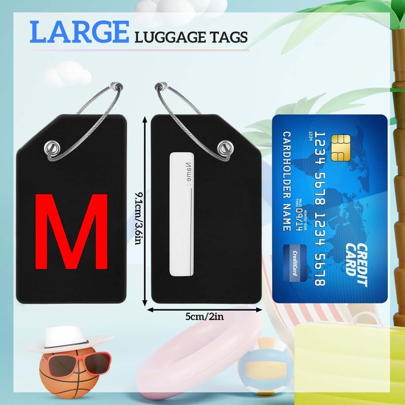 8 Pcs Initial Letter A-Z Luggage Tags Silicone Suitcase Instrument Tag with Name Card and Stainless Steel Loop(Letter M,Red, Black)
