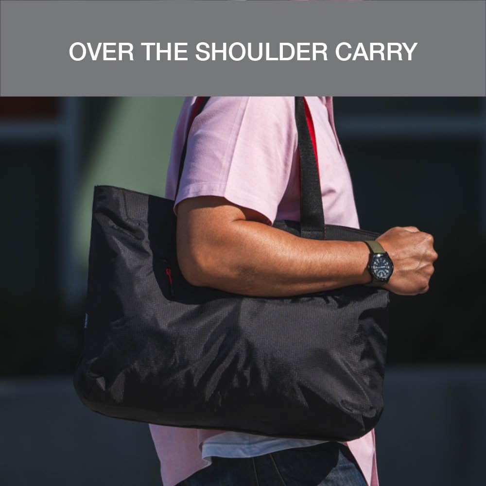 Universal Tote Bag, Foldable Nylon Shoulder Bag for Work and Errands - Water Bottle Holder, Multiple Pockets