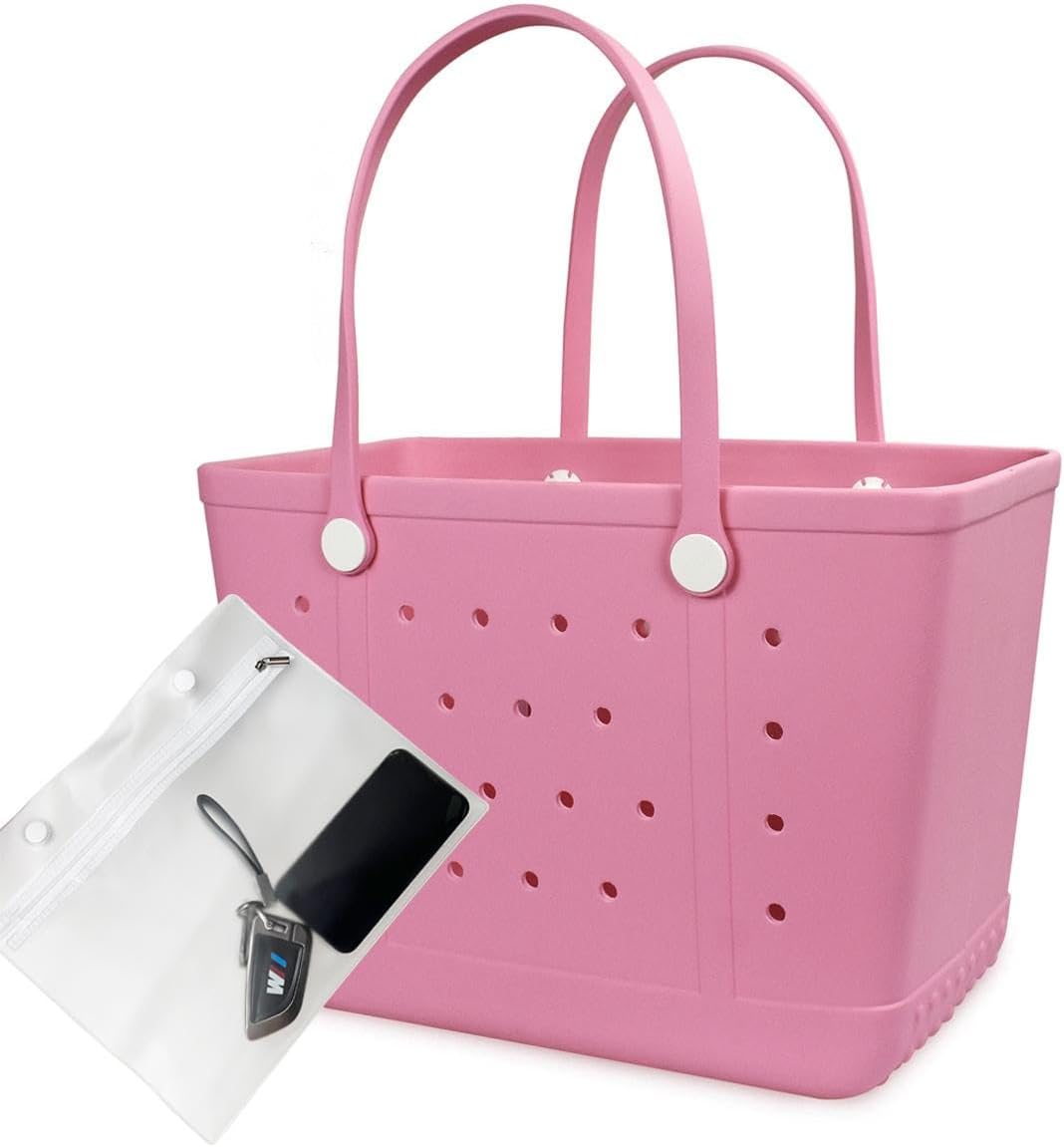 Rubber Beach Bag, Washable Moisture Resistant Durable Open Hole Tote Bag Beach Vacation Essentials