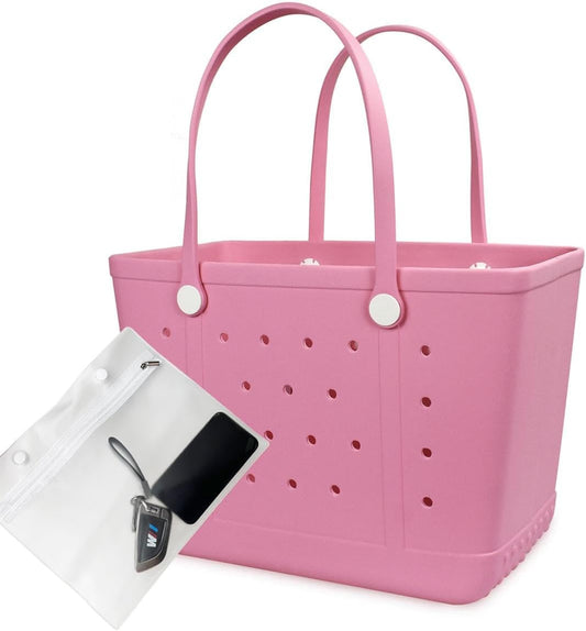Rubber Beach Bag, Washable Moisture Resistant Durable Open Hole Tote Bag Beach Vacation Essentials