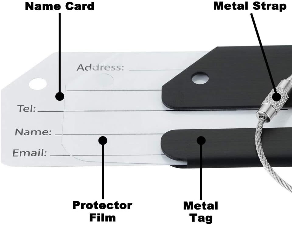2Pack Black Aluminum Luggage Tag with Name ID Card Perfect to Quickly Spot Luggage Suitcase by