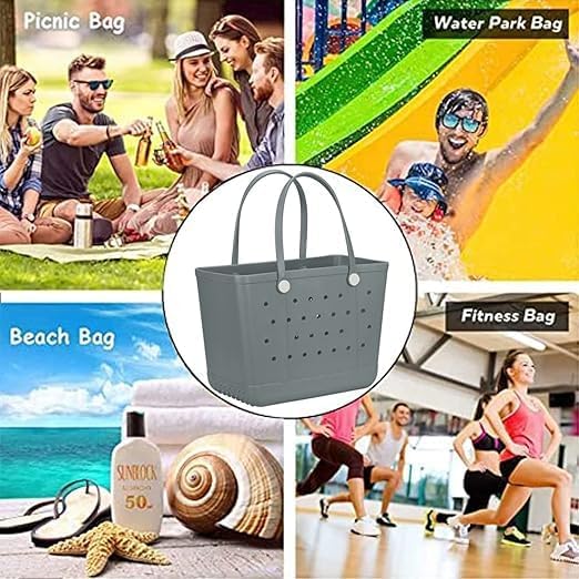 Rubber Beach Bag, Washable Moisture Resistant Durable Open Hole Tote Bag Beach Vacation Essentials
