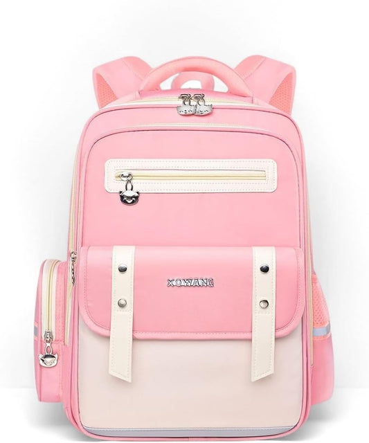 Kids Backpack for Kids, Lightweight Waterproof Pink White Backpack for School, Kindergarten Elementary School Students Boys & Girls Backpack with Safety Whistle and Includes a Detachable Waist Belt