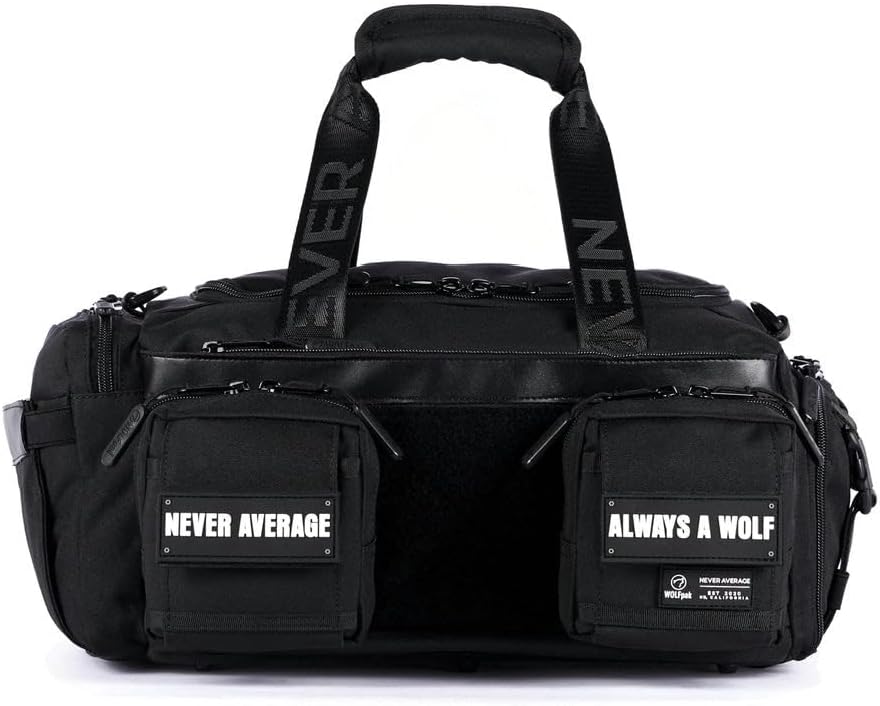 WOLFpak 20L Mini Duffle Bag for Gym & Travel | Waterproof Carry-On Weekender Bag with Shoe Compartment, Hard Bottom, and Tactical Molle System (Alpha Black)