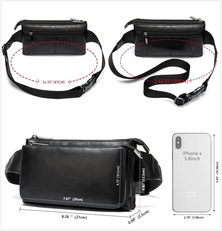 Niucunzh Fanny Packs for Women Lightweight Lambskin Leather Waist Bag Sport Men Belt Purse Hip bags Hands-Free Bumbag Black