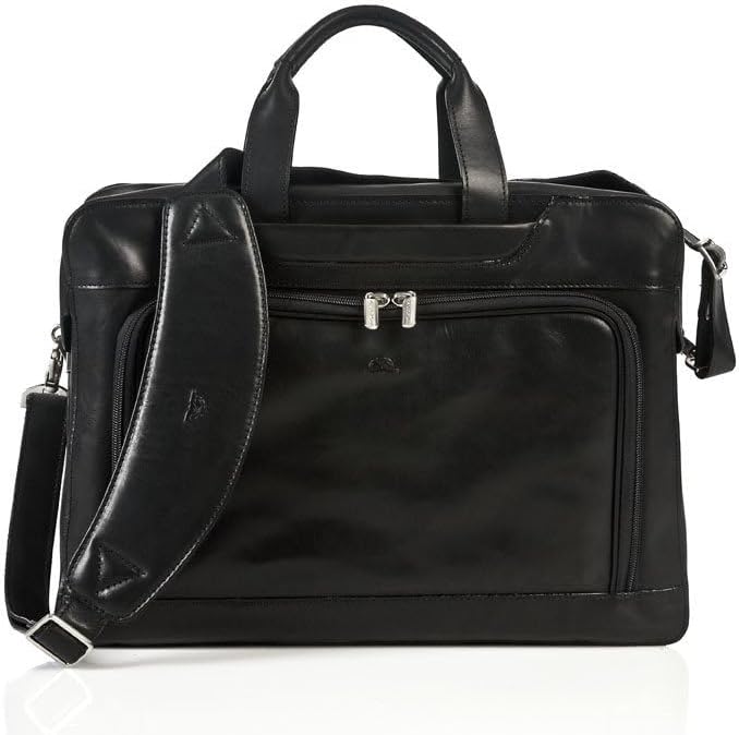 Tony Perotti Mens Italian Cow Leather Napoli Laptop Zip-Around Double Compartment Leather Briefcase