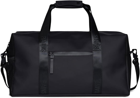 RAINS Trail Gym Bag - Black Waterproof Sports Duffel Bag for Men and Women with Shoulder Strap, Carry Handles and Mesh Pocket for Training or Travel - 2 Year Warranty