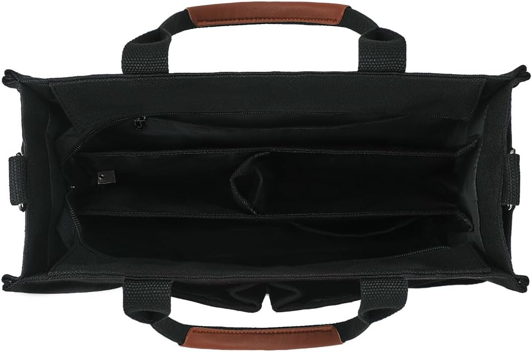 FIORETTO Canvas Tote Bag for Women with Zipper Closure & Individual Compartments for Work College