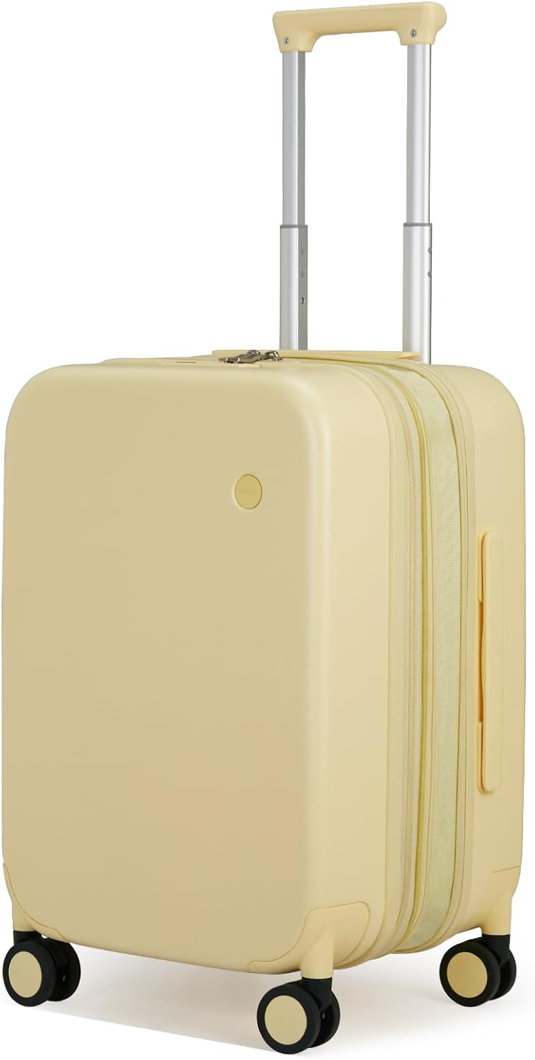 mixi 20 Inch Expandable Carry on Luggage 22x14x9 Airline Approved Suitcases with Spinner Wheels, Hardside Rolling Travel Suitcase PC with TSA Lock & Cover, Lark Yellow