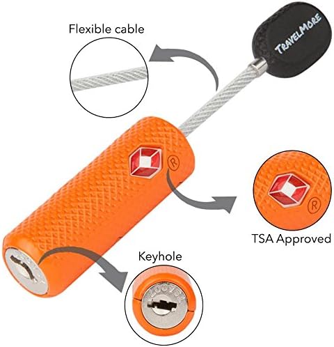 TSA Approved Luggage Locks with Keys for Travel – Flexible Ultra Secure Mini Key Padlock & Metal Zinc Alloy Material – Orange