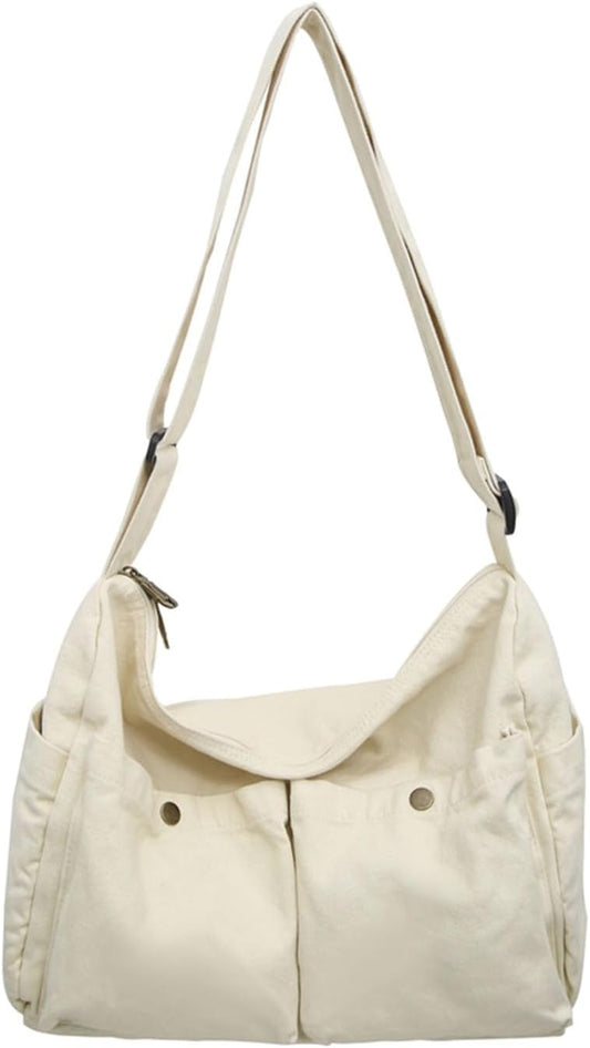 Canvas Messenger Bag Cute Crossbody Tote Bag Shoulder for Women Men for School Aesthetic Hobo with Multiple Pockets