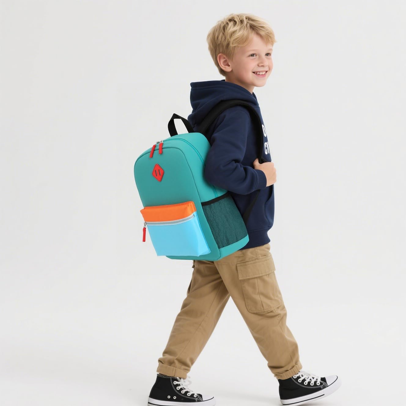 Kids Backpack Lunch Box Set Elementary School Backpacks 5-9 Years for Boys and Girls with Chest Buckle (Set Lake Green Blue, Large-17 H)
