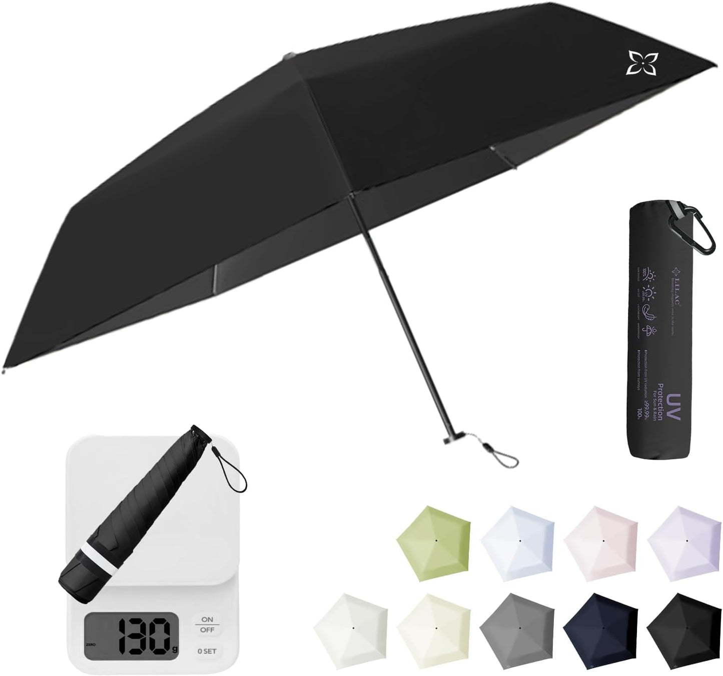 Mini Compact Travel Umbrella, 3.7Oz Ultralight Carbon Fiber UPF 50+ UV Protection Umbrellas for Rain & Sun, Portable Small for Backpack Car, for Women Men Kids, TSA Approved