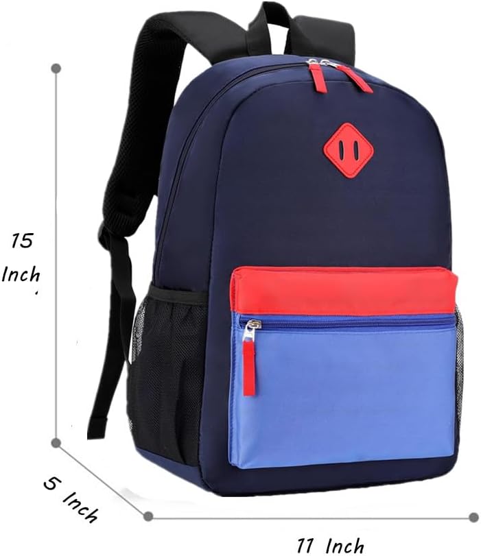 Kids Backpack Lunch Box Set Kindergarten School Backpacks 3-6 Years for Boys and Girls with Chest Buckle (Set Navy Blue, Medium-15 H)