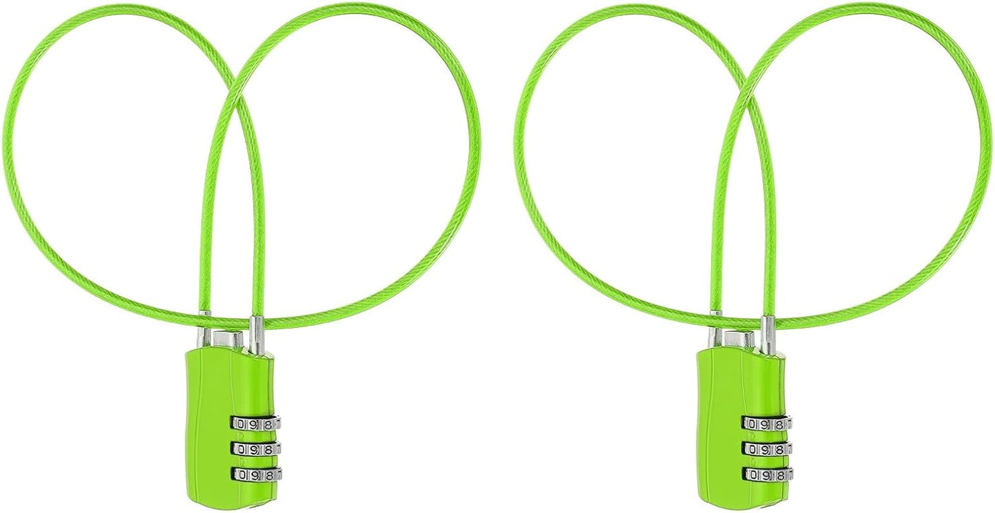 MECCANIXITY 2 Pcs Luggage Travel Lock, 3 Digit Cable Combination Lock 1-3/16" Width Body with 20" Long Cable for Suitcase Bag Cabinets Small Fences Gym, Green