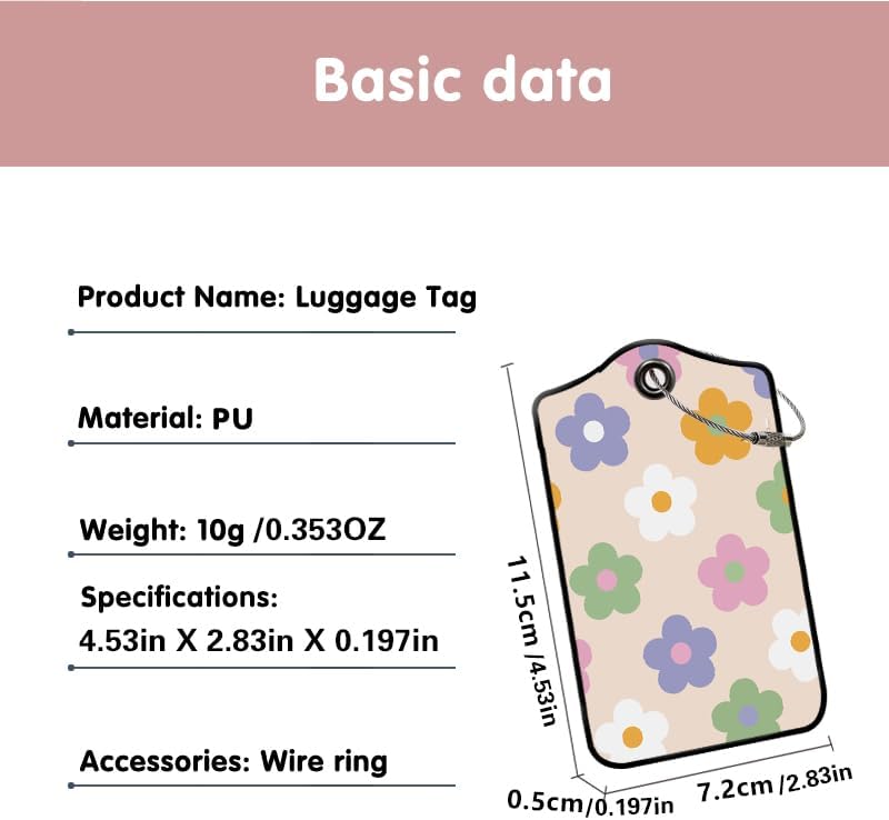 2 Pack Daisy Leather Luggage Tags for Suitcases, Travel Bag Tags with Privacy Cover ID Label with Stainless Steel Loop for Women Men Girls Backpack Gift (Cream Purple)