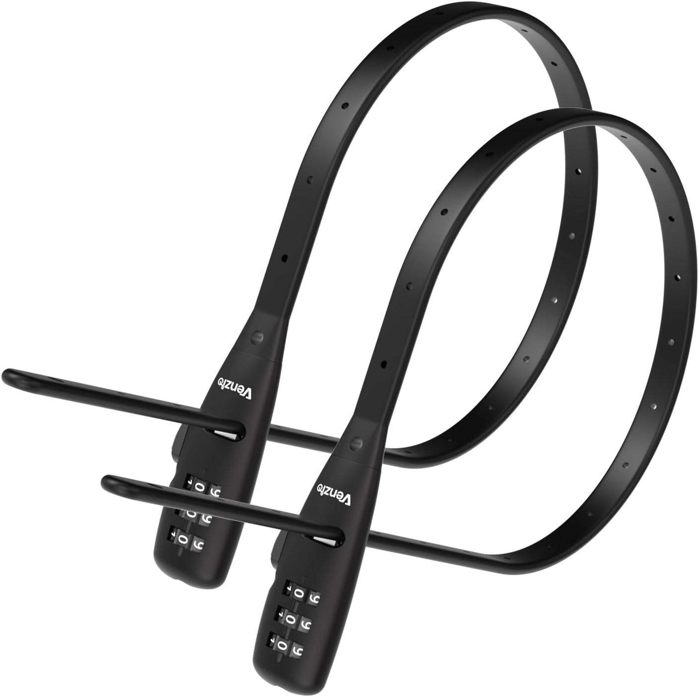 Venzio Adjustable Cable Zip Tie Lock, 3-Digit Combination Security Lock with 304 Stainless Steel Core for Bike, Helmet, Stroller, Luggage, Lightweight & Reusable（2Pack/Black）