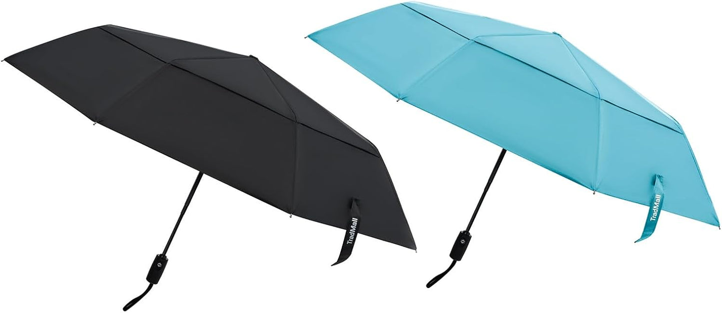 TradMall 2 Pack Travel Umbrella, Double Vented Canopy Windproof Automatic Strong Compact Folding Umbrellas for Rain Women and Men
