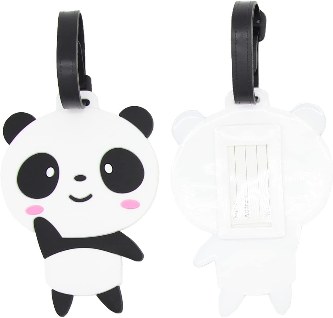 Panda Luggage Tags for Suitcases 2-Pack Cute Silicone Luggage Tag with Name ID Card Funny Suitcase Label