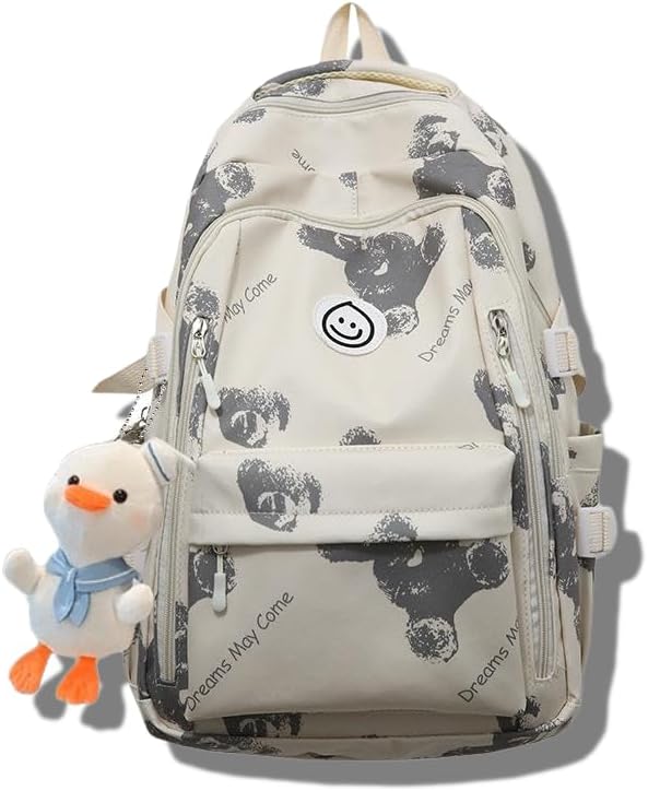 Teclado Kawaii Backpack with Cute Accessories Lightweight Bookbags Laptop Bag Waterproof Casual Travel Daypacks (Bear)