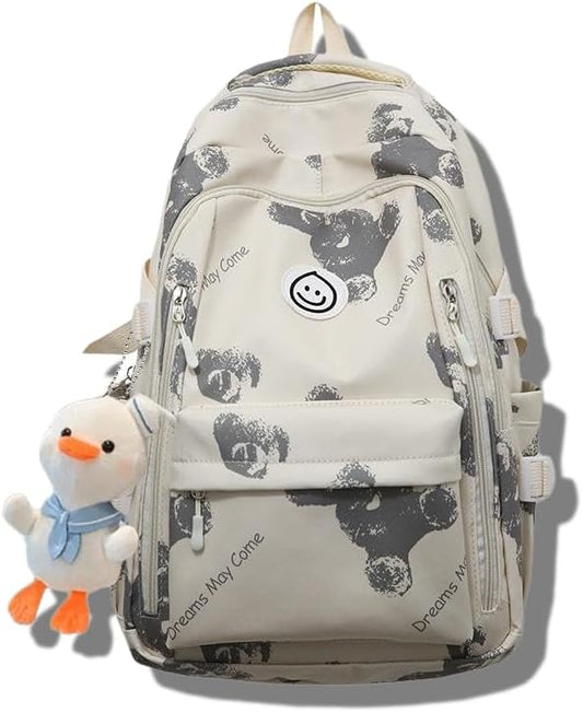 Teclado Kawaii Backpack with Cute Accessories Lightweight Bookbags Laptop Bag Waterproof Casual Travel Daypacks (Bear)