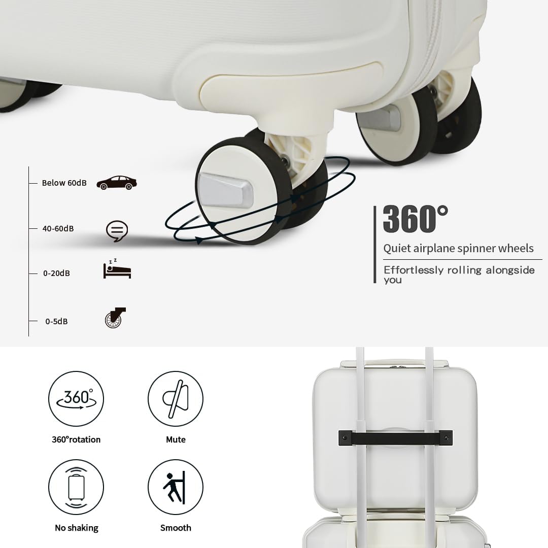 Somago Luggage Sets and Packing Cube Travel Set Lightweight Hardside Polypropylene Suitcases with Double Spinner Wheels and TSA Lock,Creamy White