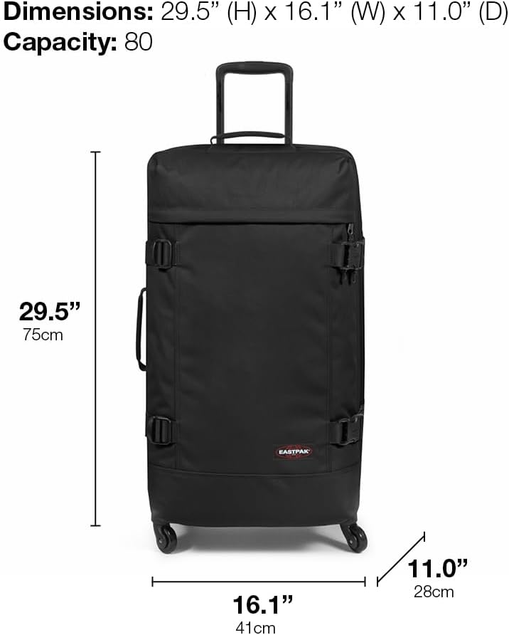 EASTPAK Trans4 L – 80L Large Wheeled Luggage with Dual Compartments, TSA Lock, 360° Spinner Wheels