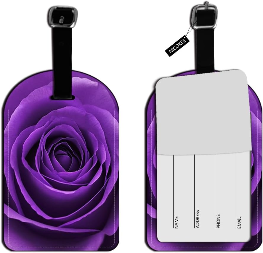 Rose Flower Luggage Tag Purple Petals Leather Travel Bag Labels Suitcase Luggage ID Tags Travel Accessories Baggage Name Tags