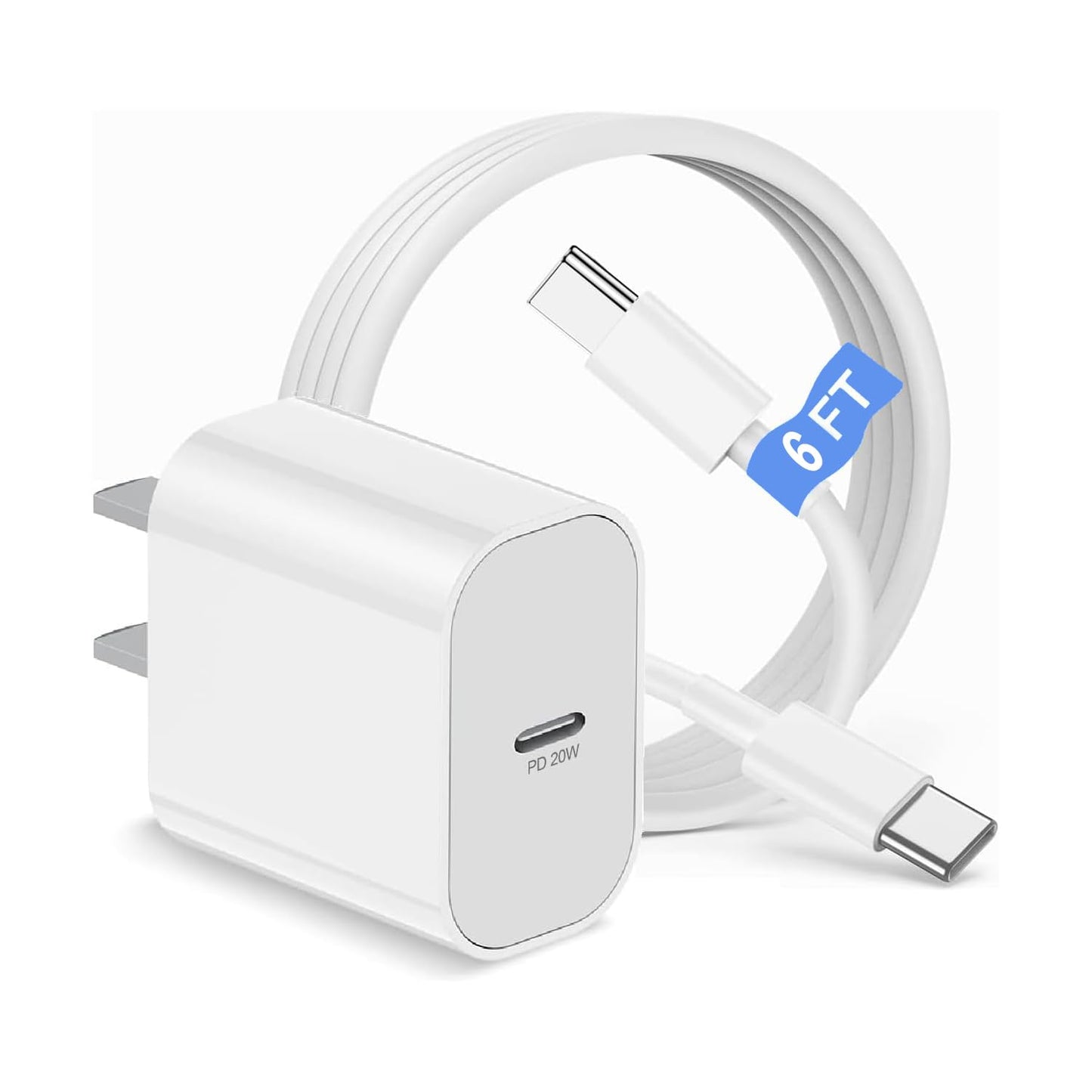 iPhone 17 16 15 Charger Block and 6ft Type C to C Cable Cord Long, 20W USB C Fast Charging Plug for Apple iPhone 17 Pro Max/17 Air/16 Pro Max/16 Plus/16/15 Pro/15/AirPods/iPad/Mini Wall Cube Brick Box