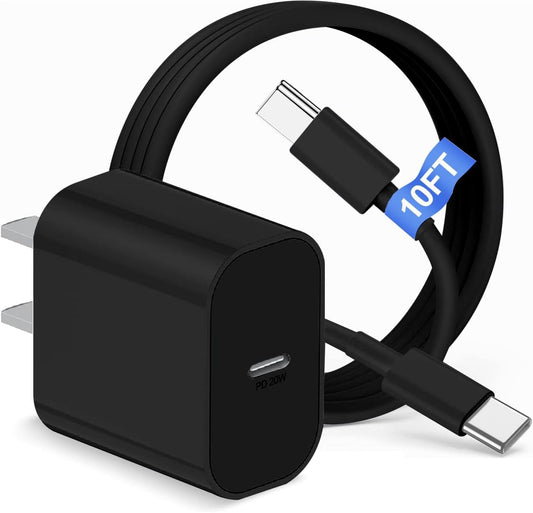 iPhone 17 16 15 Charger Block and 10ft Type C to C Cable Cord Long, 20W USB C Fast Charging Plug for Apple iPhone 17 Pro Max/17 Air/16 Pro Max/16 Plus/15 Pro/15/AirPods/iPad/Mini Wall Cube Brick Box