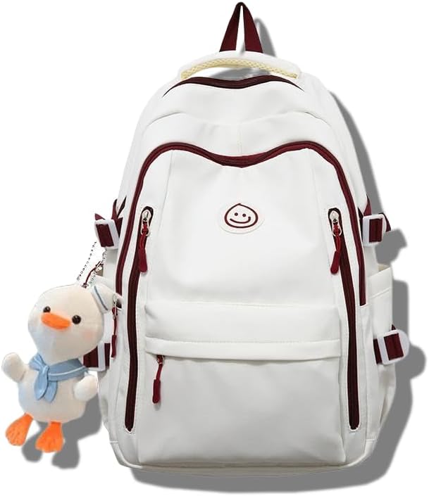 Teclado Kawaii Backpack with Cute Accessories Lightweight Bookbags Laptop Bag Waterproof Casual Travel Daypacks (Red)