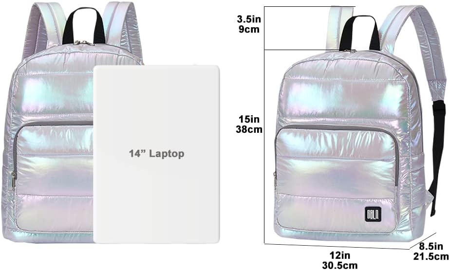 Backpack Purse for Women, Small Quilted Nylon Lightweight Backpack, Water Resistant Iridescent Puffy Casual Daypack