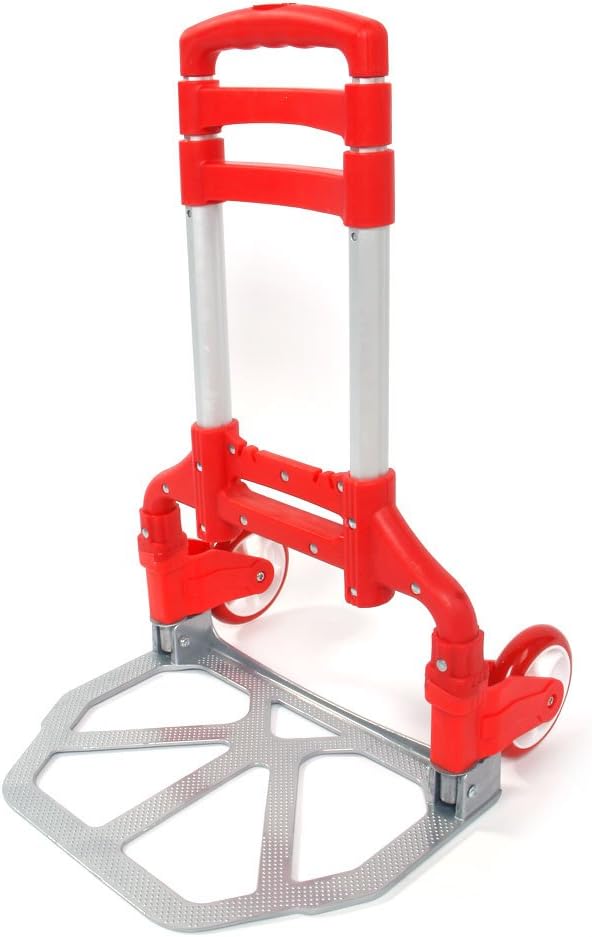 Portable Push Cart & Luggage Dolly Cart,Luggage Trolley Cart,Aluminum Portable Folding Hand Truck Cart,Utility Collapsible Hand Truck,with Elastic Ropes,for Home Moving Travel Office Use (Red)